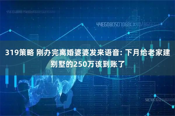 319策略 刚办完离婚婆婆发来语音: 下月给老家建别墅的250万该到账了